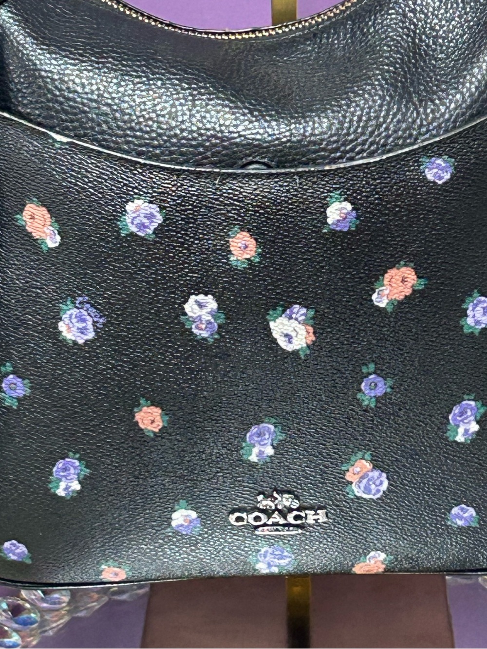 Coach Black Pebbled Leather Shoulder Bag w/Floral Print Approx. 12 x 9.5 x 3 - Picture 11 of 17